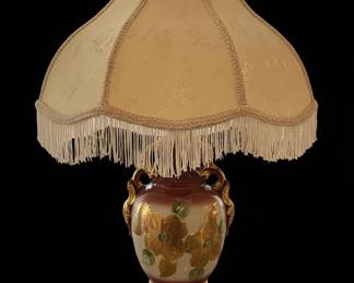 Vintage Burgundy and Gold Floral Porcelain Urn Table Lamp