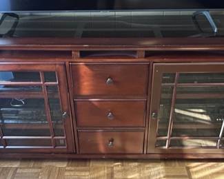 Traditional Media Console with Glass Doors and Drawers
