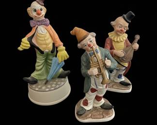 Vintage Porcelain Musical Clown Figurines Set