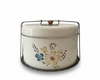 Vintage Enamelware Cake Carrier with Floral Decal
