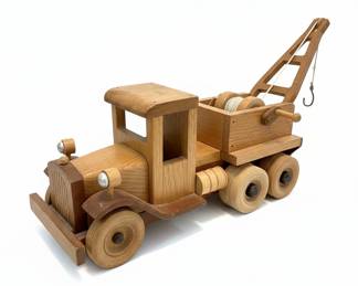 Handcrafted Wooden Tow Truck with Crane