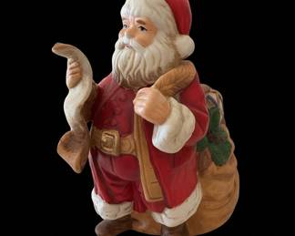 Vintage HandPainted Ceramic Santa Claus Figurine with Scroll and Toy Sack