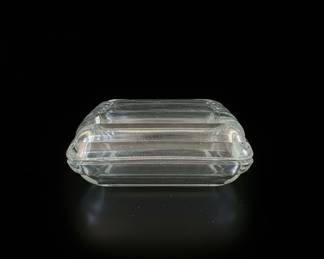 Vintage Clear Glass Rectangular Butter Dish with Ribbed Lid