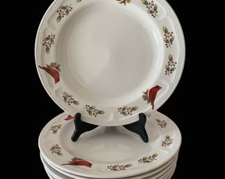 Gibson Everyday Winter Birds Cardinal Christmas Dinner Plates