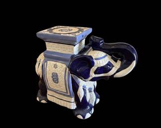 Vintage Chinoiserie Blue and White Ceramic Elephant Garden Stool