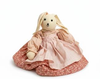 Vintage Handmade Fabric Rabbit Doll in Floral Dress