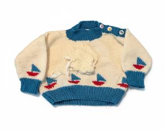 Vintage HandKnitted Infant Sailboat Sweater and Bonnet Set