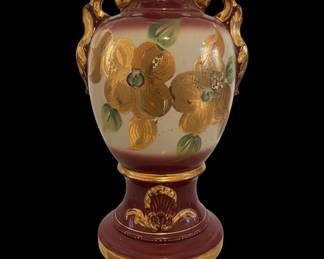 Vintage Burgundy and Gold Floral Porcelain Urn Table Lamp second image