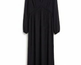 Navy Blue Swiss Dot Maxi Dress with Crochet Waist