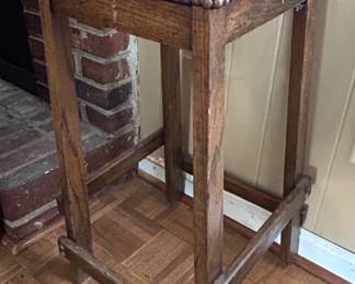 Rustic Wood Bar Stool with Nailhead Trim and Dark Upholstery B second image