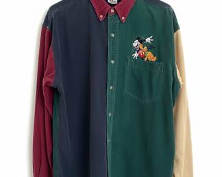 Vintage Disney Store Mickey and Pluto Color Block Corduroy Shirt