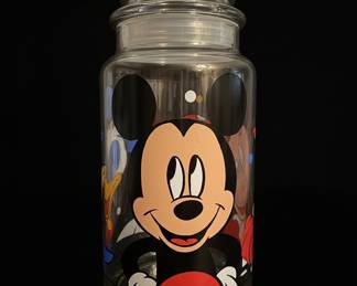 Vintage Anchor Hocking Disney Mickey, Minnie, and Donald Duck Glass Cookie Jar