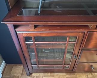 Traditional Media Console with Glass Doors and Drawers second image