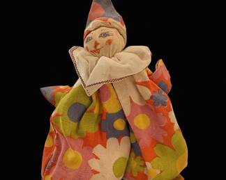 Vintage Fabric Clown Doll with Floral Pattern