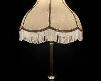 Vintage VictorianStyle Table Lamp with Cream Floral Brocade Fringe Lampshade