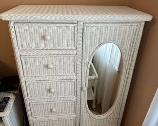 White Wicker Chest with Mirror Door