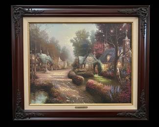 Thomas Kinkade Cobblestone Lane I Hand Embellished Canvas Print