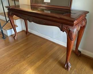 Chippendale Style Mahogany Console Table with Glass Top second image