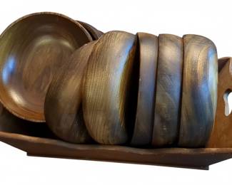MidCentury Modern Turned Wood Salad Bowl Set