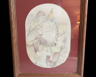 Vintage Santa Claus with Children Pencil Sketch