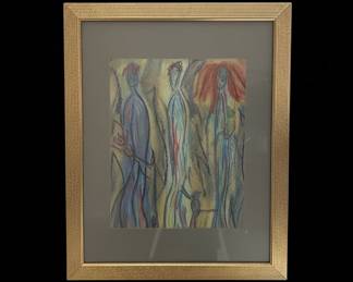 Original Expressionist Figural Pastel Drawing