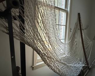 Vintage Rope Hammock with Wooden Spreader Bars