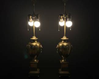 Neoclassical Style Brass Urn Table Lamps