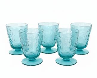 Vintage Seneca Driftwood Peacock Blue Footed Goblets