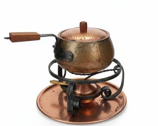 Vintage Stockli Netstal Swiss Hammered Copper Fondue Set