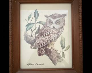 Leland Brevaugh Owl Print in Wood Frame