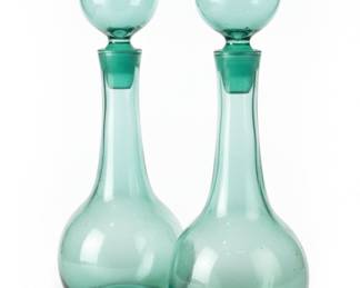 Vintage Green Glass Decanter Set
