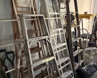 Assorted Vintage and Modern Ladders