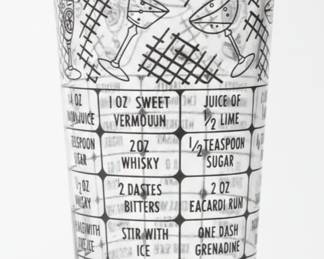 Vintage Federal Glass Cocktail Recipe Mixing Glass