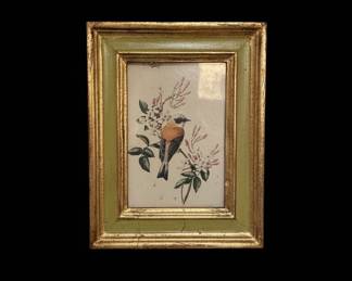 Vintage Bird Botanical Print in Gilt and Green Frame