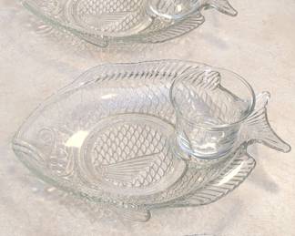 Vintage Clear Glass FishShaped Seafood Cocktail Serving Set