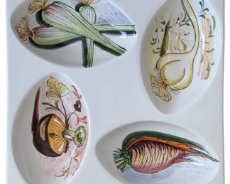 Weil Ceramics Glass Hand Painted Vegetable Relish Tray