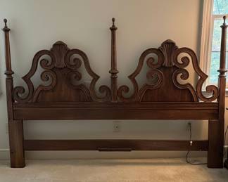 Henredon Vintage Mediterranean Revival Carved Wood Headboard