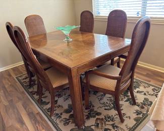 Solid wood dining table with 8 chairs - 2 extensions