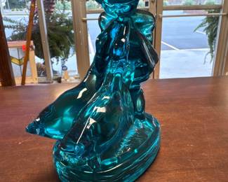 Vintage L. E. Smith Colonial Blue Glass Hummel Girl Geese Figurine 3D Statue