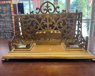 Antique Victorian Pierced Brass Letter Rack and Perpetual Calendar - Study Decor - Home Decor - Country House Decor