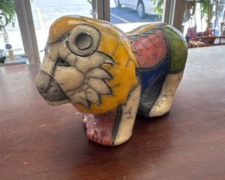 Vintage Raku Lion-Blue- Artist Sign Handcrafted Sculpture Pottery South Africa