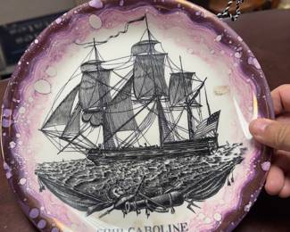 Sunderland Pink Lustre Large Bowl with transfer ‘Ship Caroline’, c. 1899.