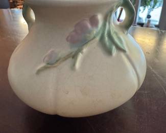 Vintage 1940's Weller Pottery Purple Bleeding Heart Flowers Ivory Vase F-22