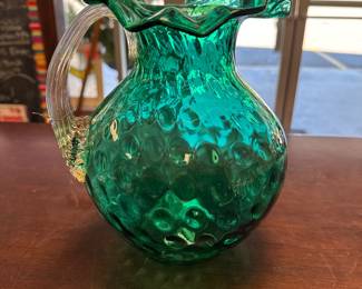 ANTIQUE Jefferson Glass green Coin Dot Spot Pitcher 1901 Pontil