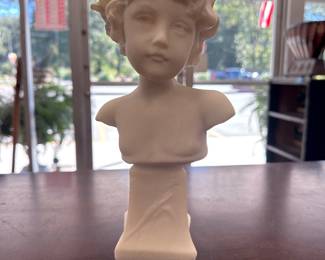 Antique French Carved Marble Portrait Bust of Child on Plinth, circa 1890