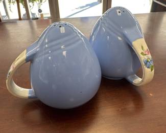Vintage Hall Rose Parade Blue Salt & Pepper Shakers Hall's Shaker Set Pink Roses