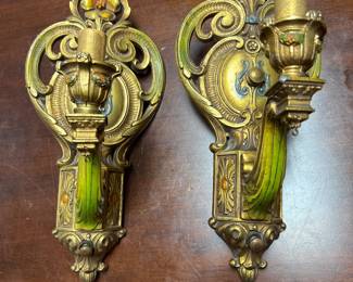 ART DECO GOTHIC TUDOR CASTLE MEDIEVAL CANDLE STYLE SCONCE LIGHT FIXTURE THEATER Pair 