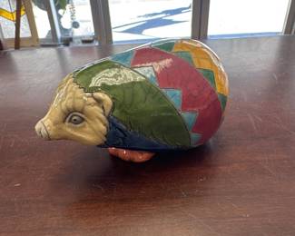 Hand Made South Africa Fenix Raku Pottery 5.5” Multi Color Hedgehog