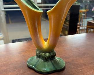 Vintage Hull Pottery Medley Double Cornucopia #103 Ceramic Bud Vase 9" Shiny