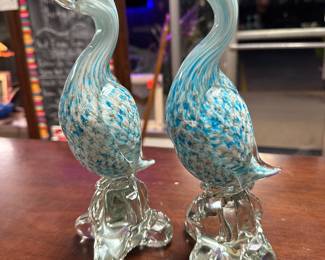 Pair Mid 20th Century Large Barbini Murano Sommerso Italian Art Glass Bird Figurine